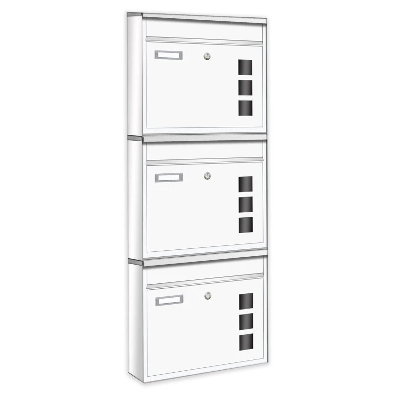 3er Wandbriefkasten Anlage Weiß RAL 9016 3 3er Wandbriefkasten Anlage Weiß RAL 9016