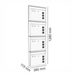 4er Wandbriefkasten Anlage Weiß RAL 9016 -Hochwertiger Türklingelladen 4er wandbriefkasten anlage weiss ral 90169