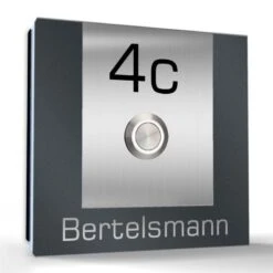 Aufputz Edelstahl Türklingel 120x120mm Anthrazit RAL 7016 Superflach Betty