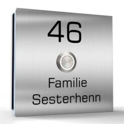 Aufputz Edelstahl Türklingel 80x80mm Mit LED Taster Finn