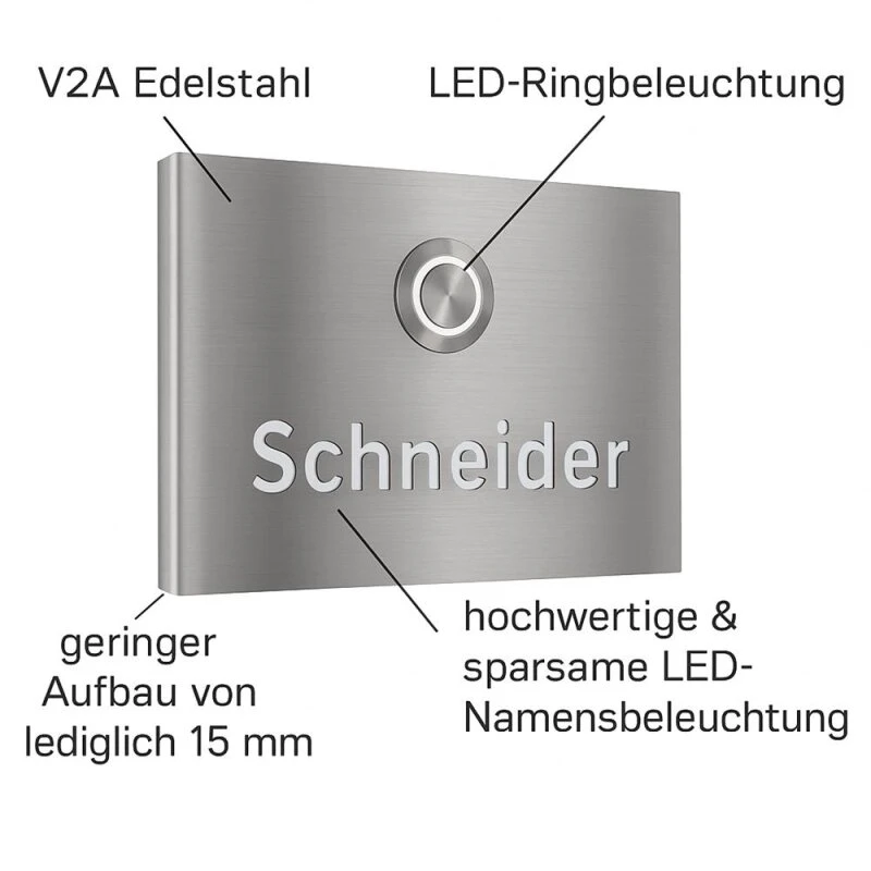 Aufputz Türklingel Edelstahl Beleuchtet 110x80mm 9 Aufputz Türklingel Edelstahl Beleuchtet 110x80mm – Bild 7