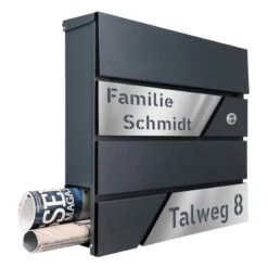 Briefkasten Mit FUNKKLINGEL ANTHRAZIT Mit Edelstahl Laser Namensblenden