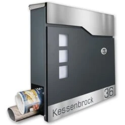 Briefkasten Mit FUNKKLINGEL ANTHRAZIT Postkasten Wandbriefkasten TARON