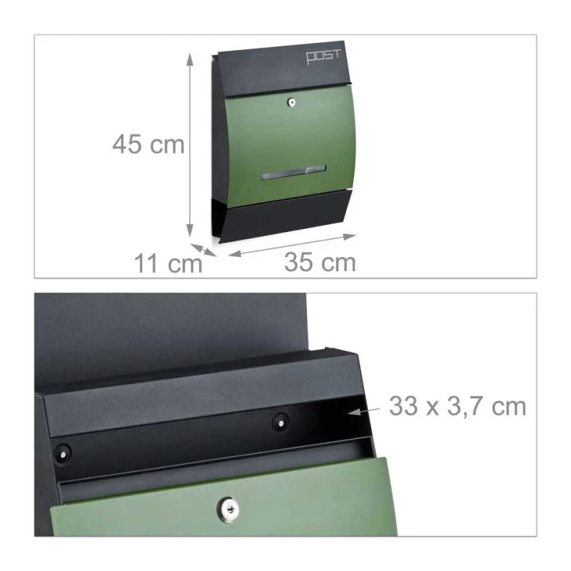 Design Briefkasten Postkasten Mailbox Mit Zeitungsfach Schwarz-Grün 4 Design Briefkasten Postkasten Mailbox Mit Zeitungsfach Schwarz-Grün – Bild 2