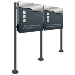 Doppel Standbriefkasten ANTHRAZIT GRAU RAL 7016 Mit Beschriftung Andy_Duo