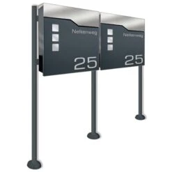 Doppel Standbriefkasten ANTHRAZIT GRAU RAL 7016 Mit Beschriftung Florian_Duo