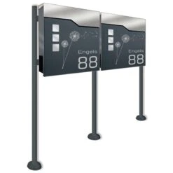 Doppel Standbriefkasten ANTHRAZIT GRAU RAL 7016 Mit Beschriftung Paul_Duo