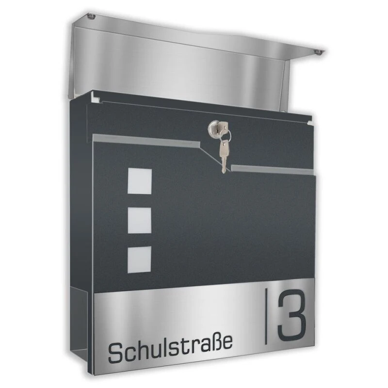 Doppel Standbriefkasten Inkl. Zeitungsfach RAL 7016 Anthrazit Grau Mit Edelstahl Laser Namensblende 4 Doppel Standbriefkasten Inkl. Zeitungsfach RAL 7016 Anthrazit Grau Mit Edelstahl Laser Namensblende – Bild 2