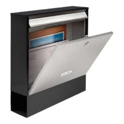 Edelstahl Briefkasten Wandbriefkasten Oxford Mit Zeitungsfach Black & Steel
