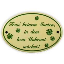 Emailschild Oval, 15 X 10 Cm, Trau' Keinem Garten