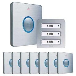 Funk-Türglocken-Set Funkklingel Für 3-Familien-Haus Silber Konfigurierbar