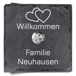 Klingelschild Schiefer 100x100mm Willkommen Mit Herzen