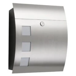 Massiver CMD Edelstahl Briefkasten Gebogen Mit 3 Sichtfenster Aus Opalglas
