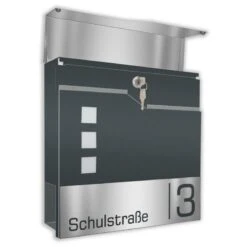 Säulenbriefkasten Inkl. Zeitungsfach RAL 7016 Anthrazit Grau Mit Edelstahl Laser Namensblende -Hochwertiger Türklingelladen saeulenbriefkasten inkl zeitungsfach ral 7016 anthrazit grau mit edelstahl laser namensblende4