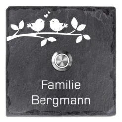 Schiefer Klingelplatte 100x100mm 2 Vögel