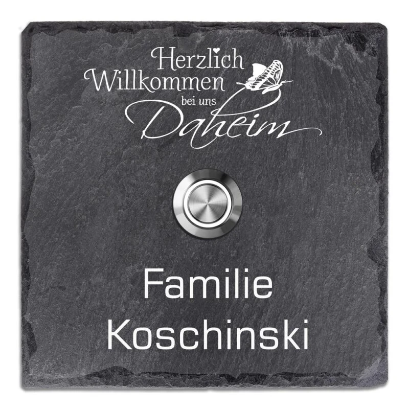 Schiefer Klingelschild 100x100mm Daheim 3 Schiefer Klingelschild 100x100mm Daheim