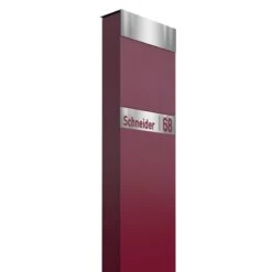 Standbriefkasten Briefkasten Rot RAL 3004 Inkl. Edelstahl Lasercut Namensblende