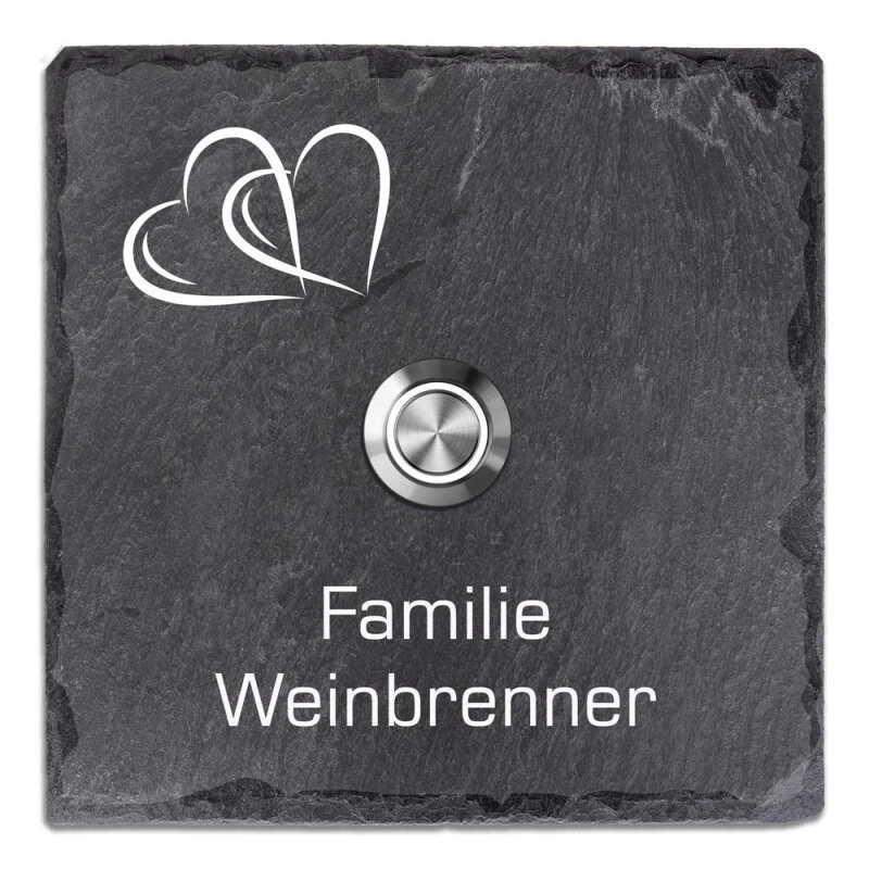 Türklingelschild Schiefer 100x100mm 2 Herzen 3 Türklingelschild Schiefer 100x100mm 2 Herzen