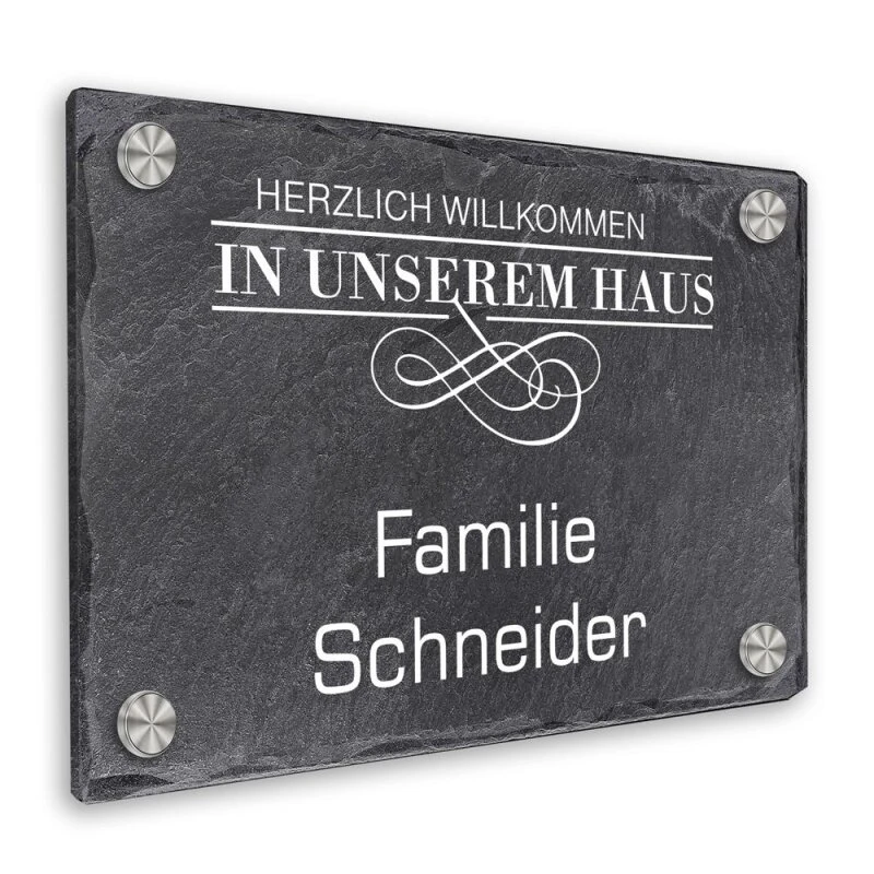 Türschild Aus Natur Schiefer 300x200 Mm Inkl. Beschriftung Zuhause 4 Türschild Aus Natur Schiefer 300x200 Mm Inkl. Beschriftung Zuhause – Bild 2