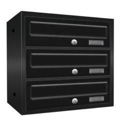 Wand Briefkastenanlage 3FACH SCHWARZ RAL 9005 Pulverbeschichtet