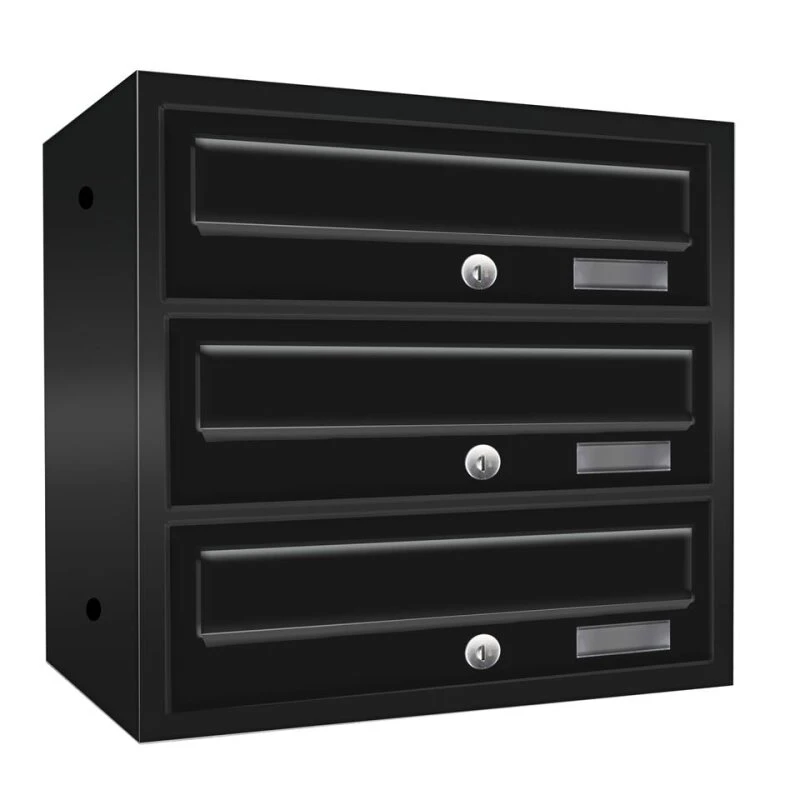 Wand Briefkastenanlage 3FACH SCHWARZ RAL 9005 Pulverbeschichtet 3 Wand Briefkastenanlage 3FACH SCHWARZ RAL 9005 Pulverbeschichtet